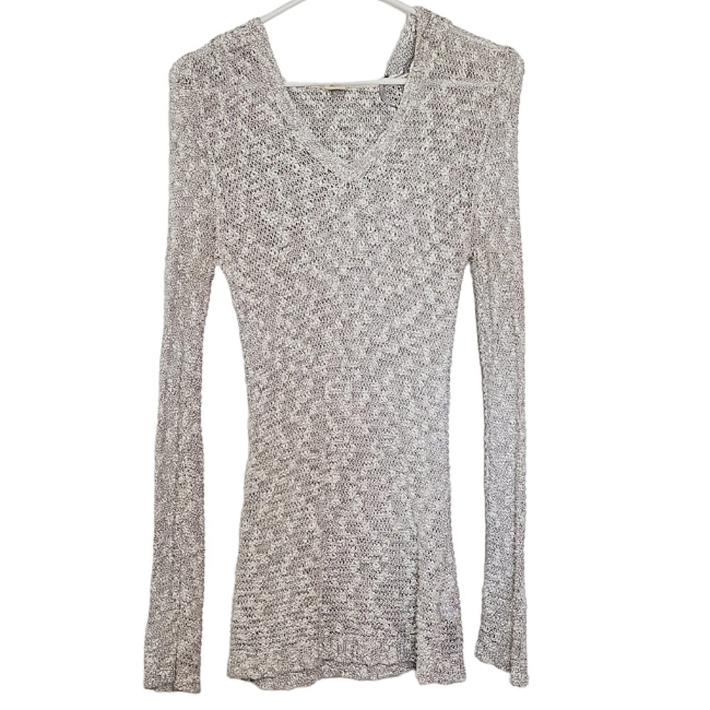 2511 * Roxy Knit Long Sleeve Pullover Hoodie Gray White Size S